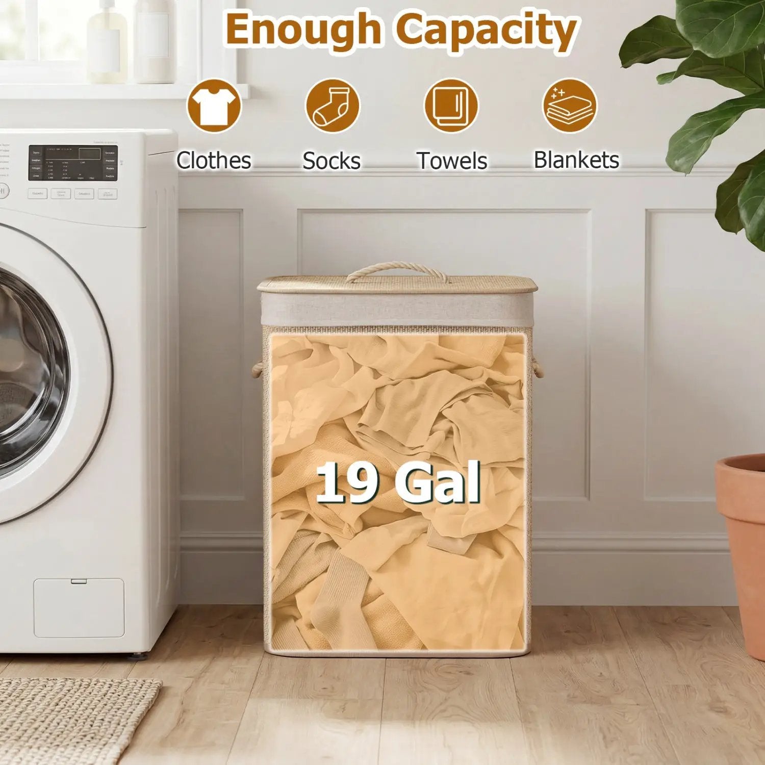 19 Gallon Bamboo Laundry Hamper with Removable Liner by DirectDeals