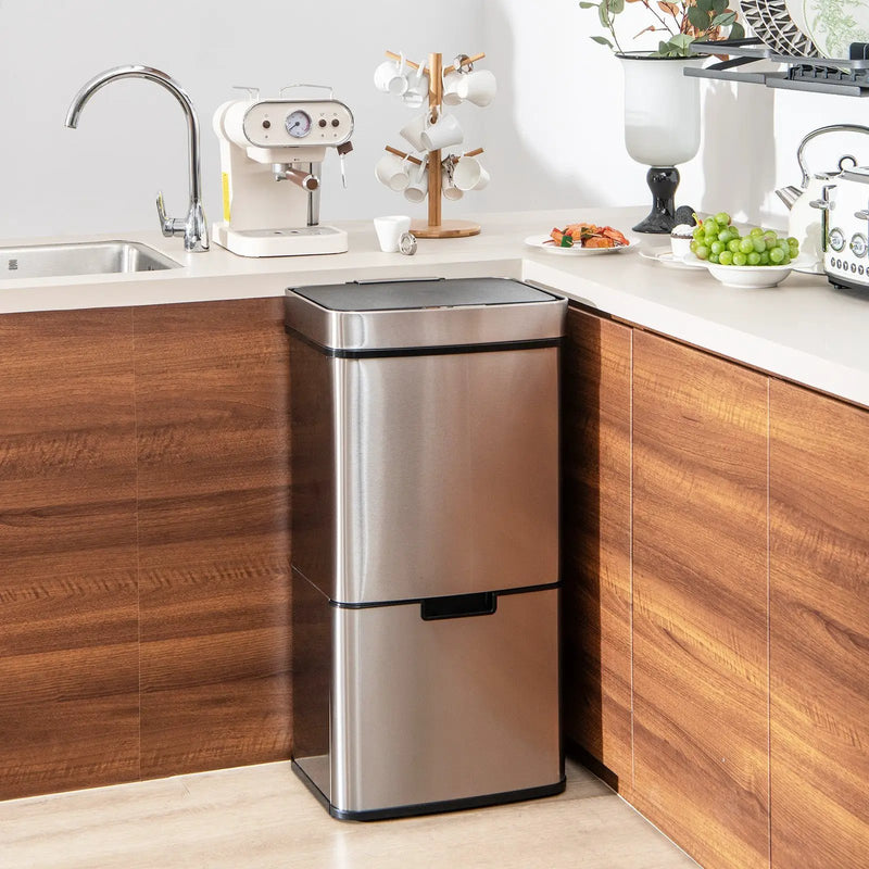 19 Gal Stainless Steel Trash Can with Kitchen Waste Bin and 2 Bottom Recycling Bins-Silver by DirectDeals