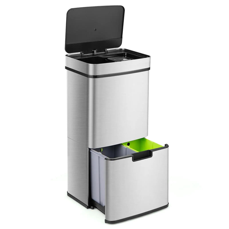 19 Gal Stainless Steel Trash Can with Kitchen Waste Bin and 2 Bottom Recycling Bins-Silver by DirectDeals
