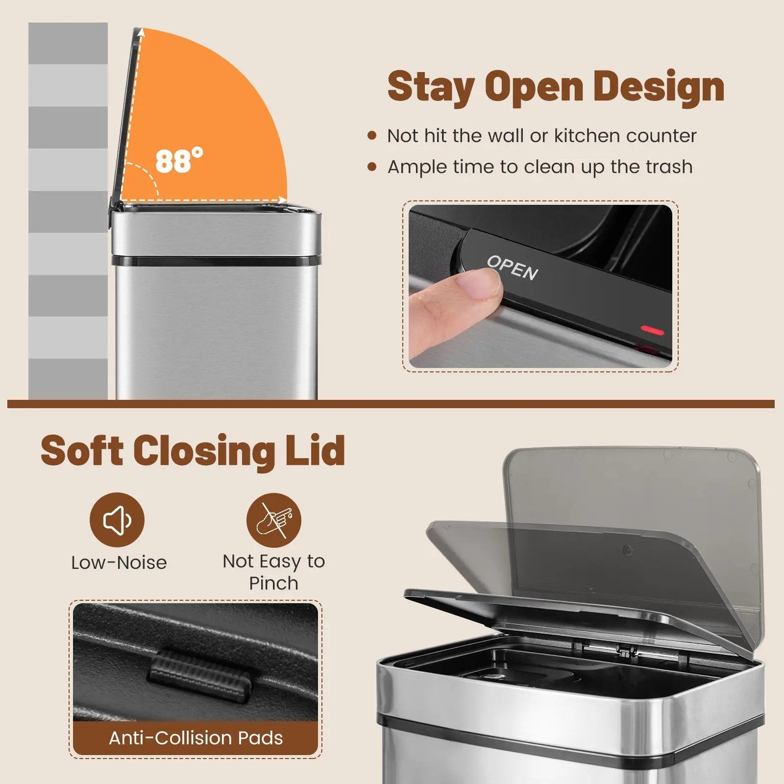 19 Gal Stainless Steel Trash Can with Kitchen Waste Bin and 2 Bottom Recycling Bins-Silver by DirectDeals