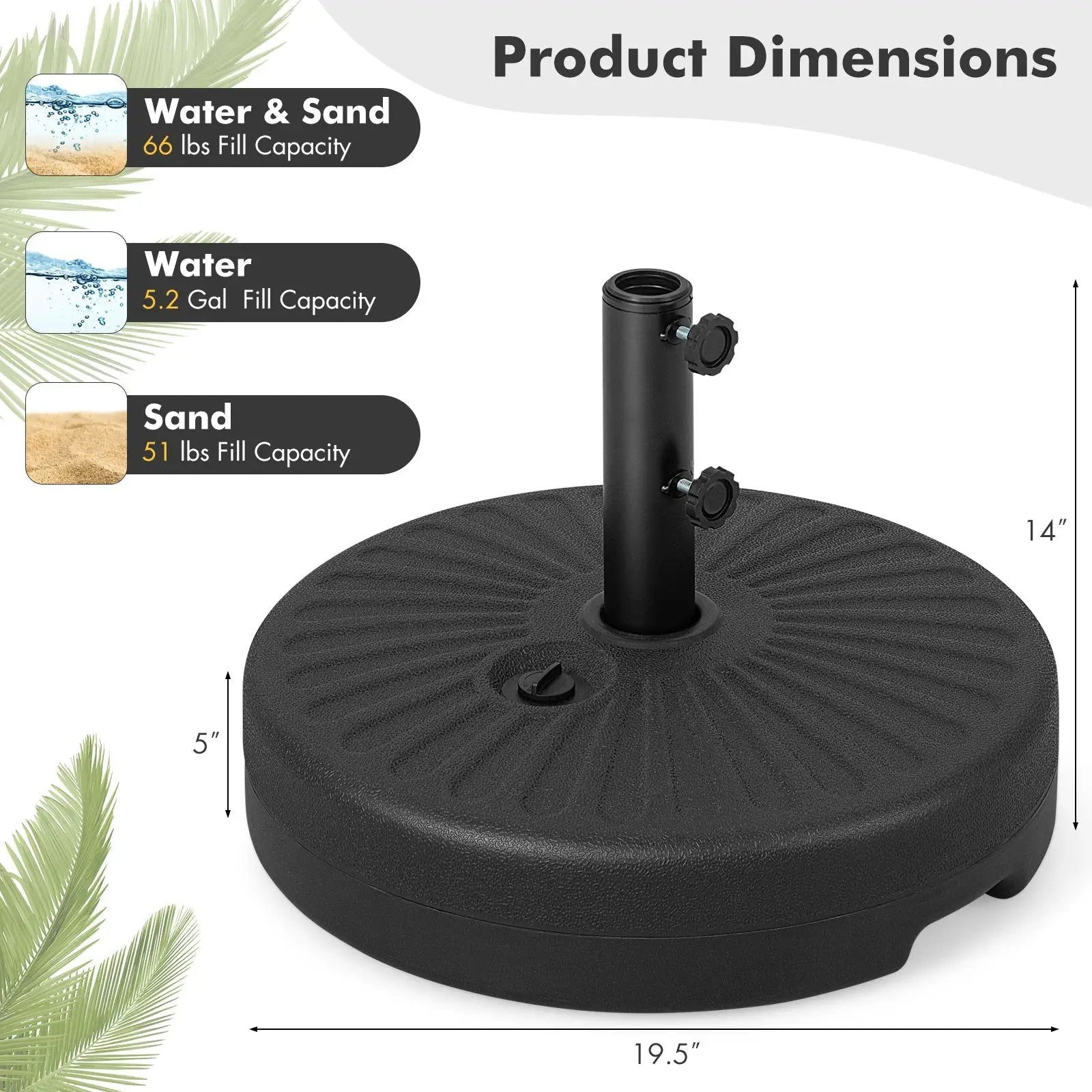 19.5 Inch Fillable Round Umbrella Base Stand for Yard Garden Poolside-Black by DirectDeals