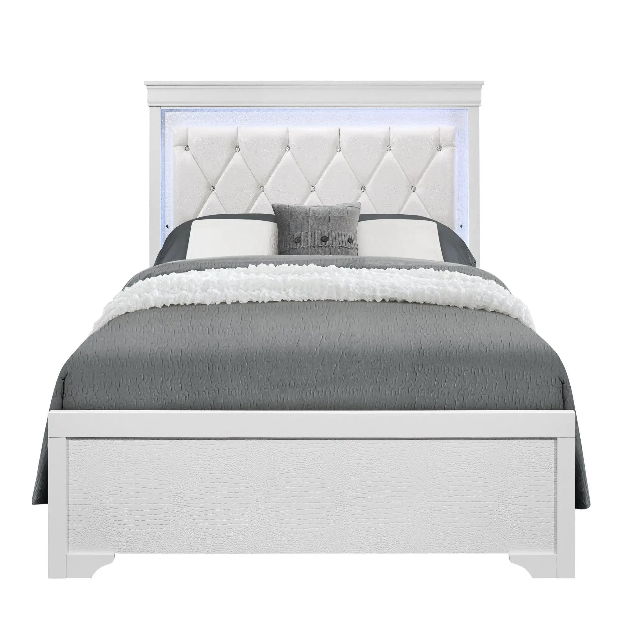 Shaker - 5 Pieces Bedroom Set With Crystal Inspired Tufted Headboard And LED Lighting by Unique Piece Furniture