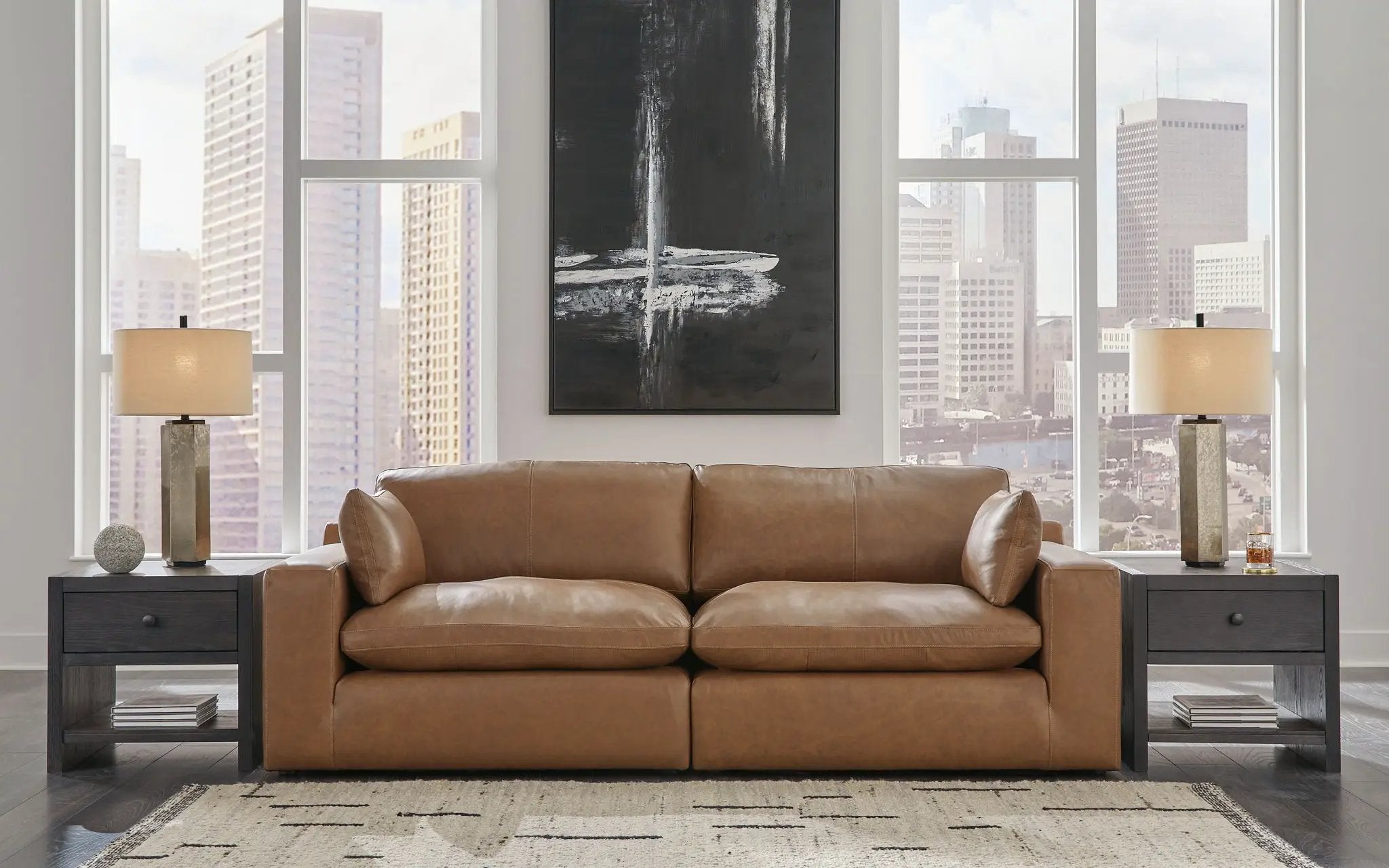 Emilia - 3 Pc. - 2-Piece Sectional Loveseat, Ottoman - Caramel by Unique Piece Furniture