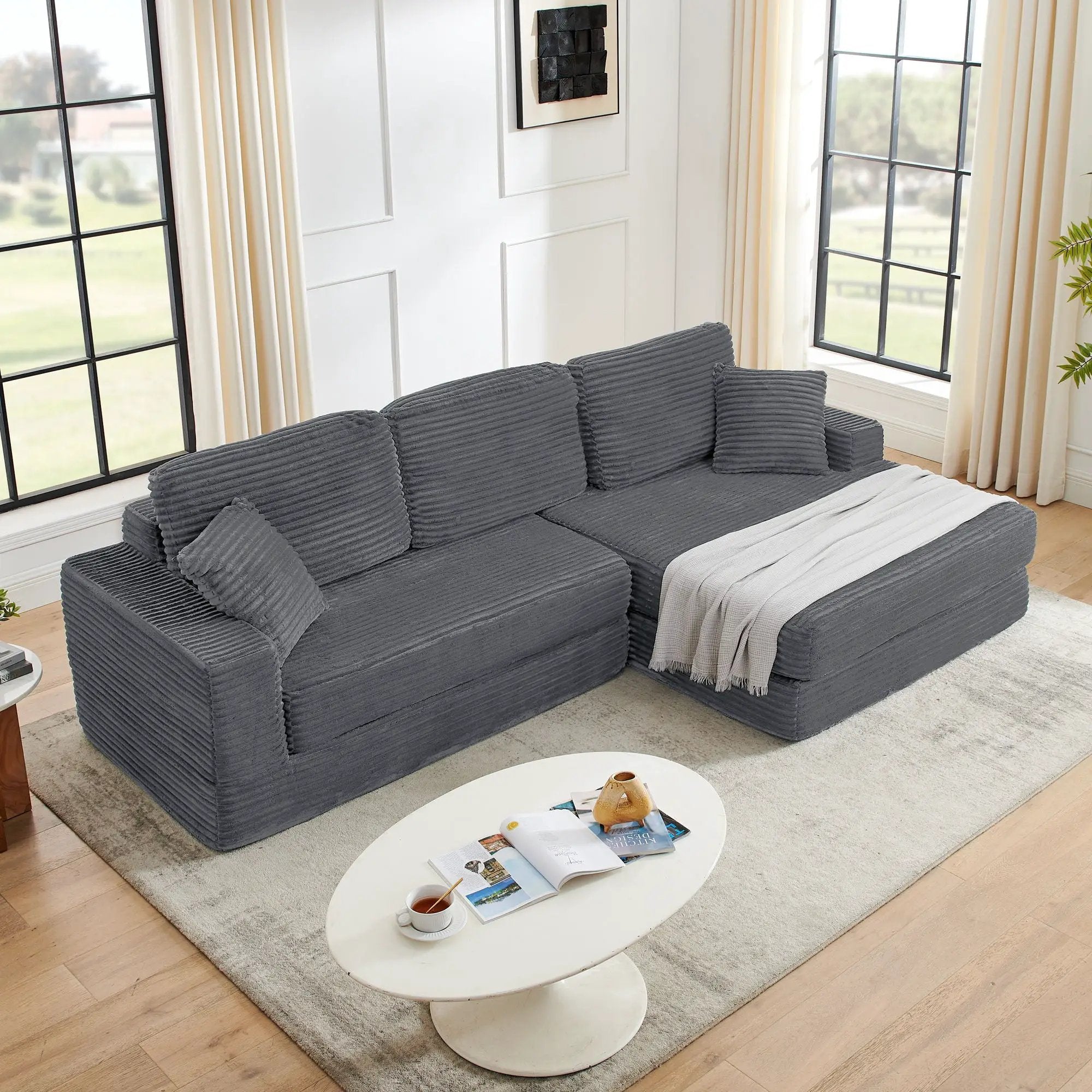 Modern Minimalist L Shape Modular Sectional Sofa, Couch by Unique Piece Furniture