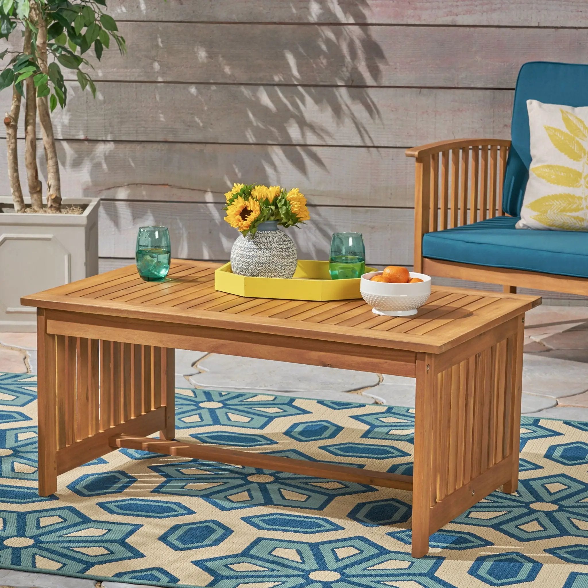 Acacia Wood Rectangular Patio Coffee Table For Outside by HouseOfZazla