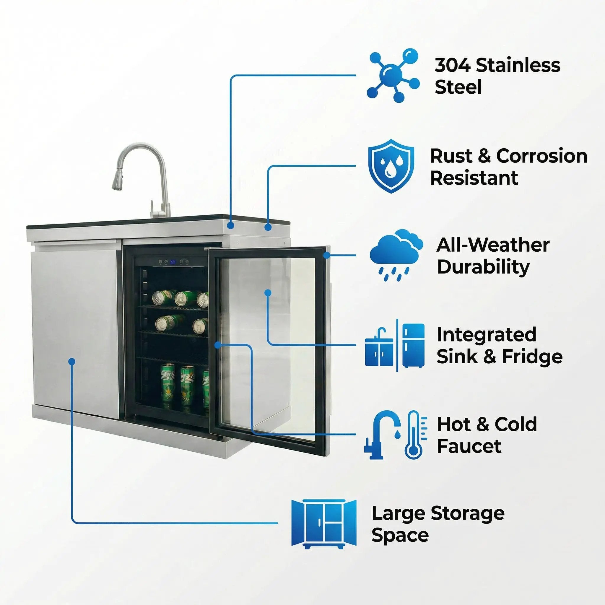 Sink and Fridge Combo for Outdoor Kitchen, 70L Refrigerator and Sink with Pull-Down Faucet by HouseOfZazla