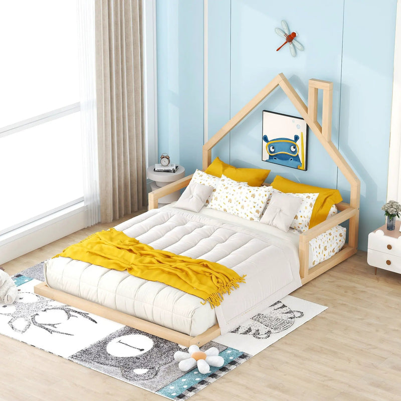 Elegant Floor Bed With House Shaped Headboard by Unique Piece Furniture