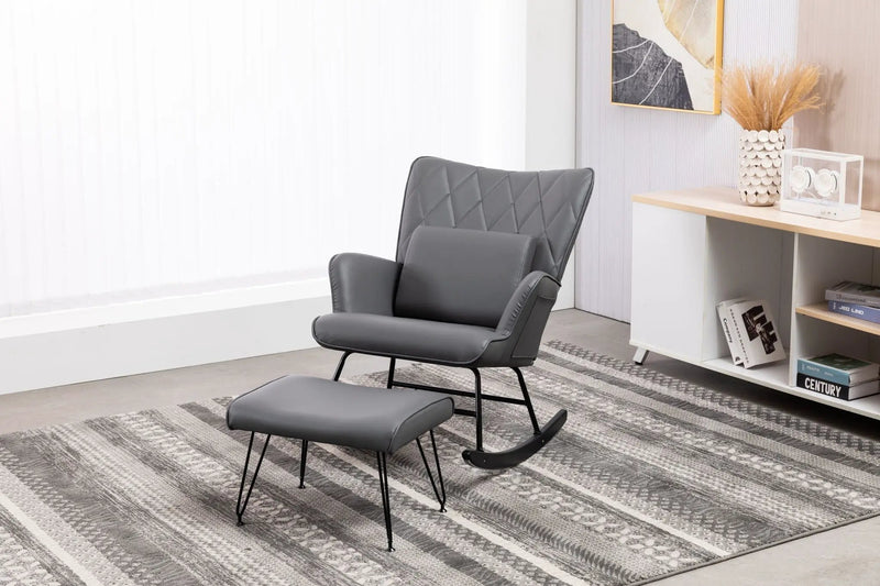 Rocking Accent Chair With Lumbar Pillow And Ottoman by Unique Piece Furniture