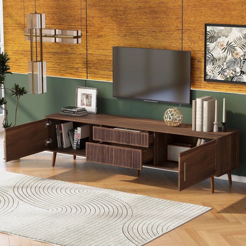 TV Stand With 2 Drawers, Media Console Table For TVs Up To 80'' For Living Room - Walnut by Unique Piece Furniture