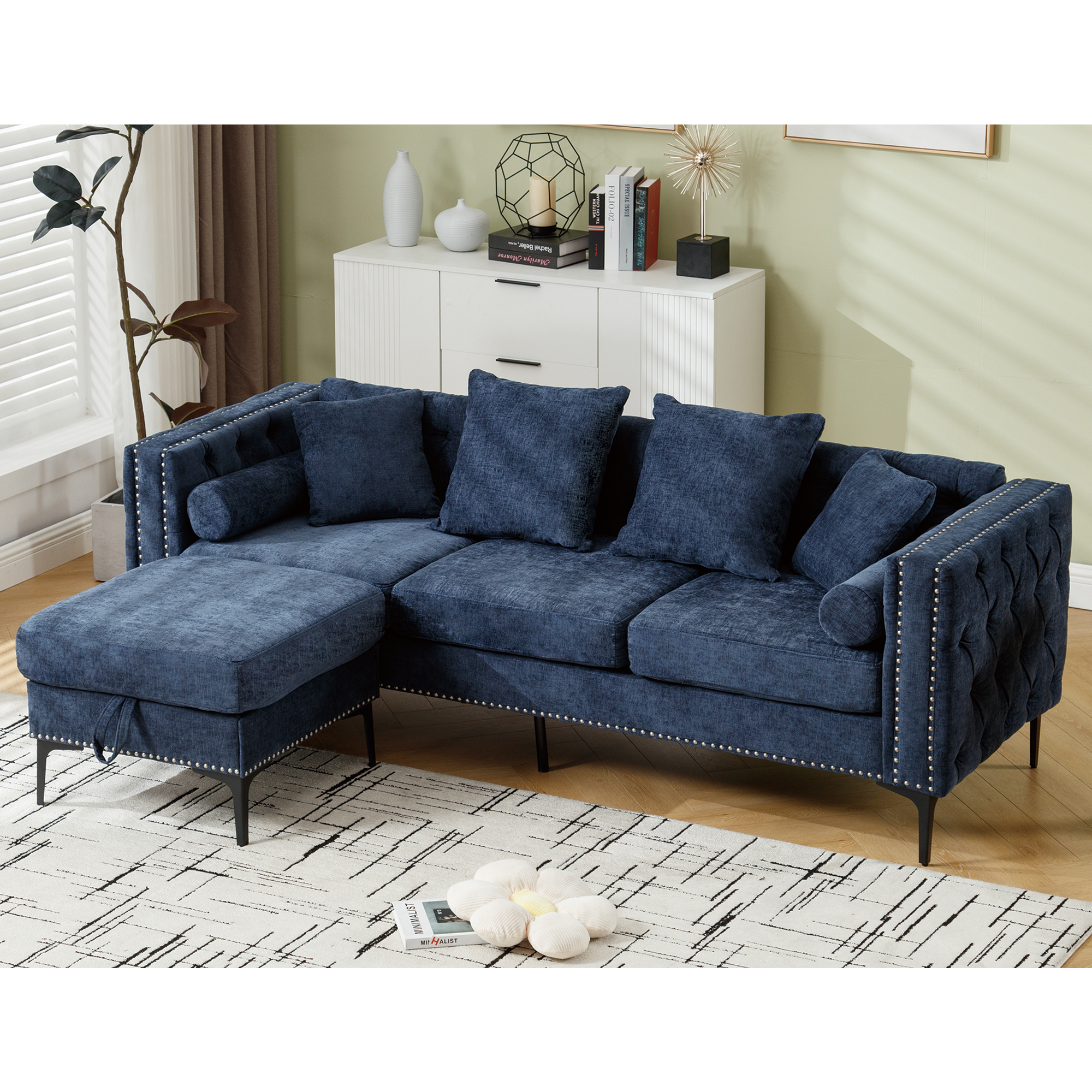 L Shaped Sectional Convertible Sofa with Storage Ottoman and Modern Tufted style by BLAKHOM