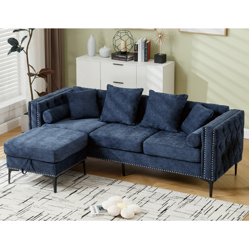 L Shaped Sectional Convertible Sofa with Storage Ottoman and Modern Tufted style by BLAKHOM