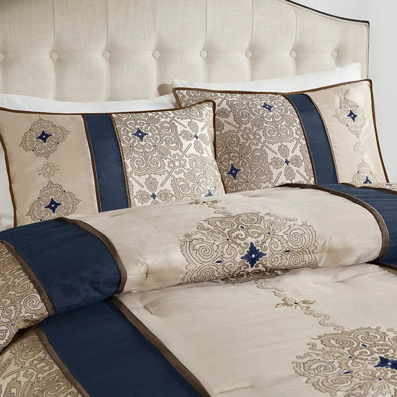 Cal King 7 Piece Jacquard Comforter Set with Throw Pillows by HouseOfZazla