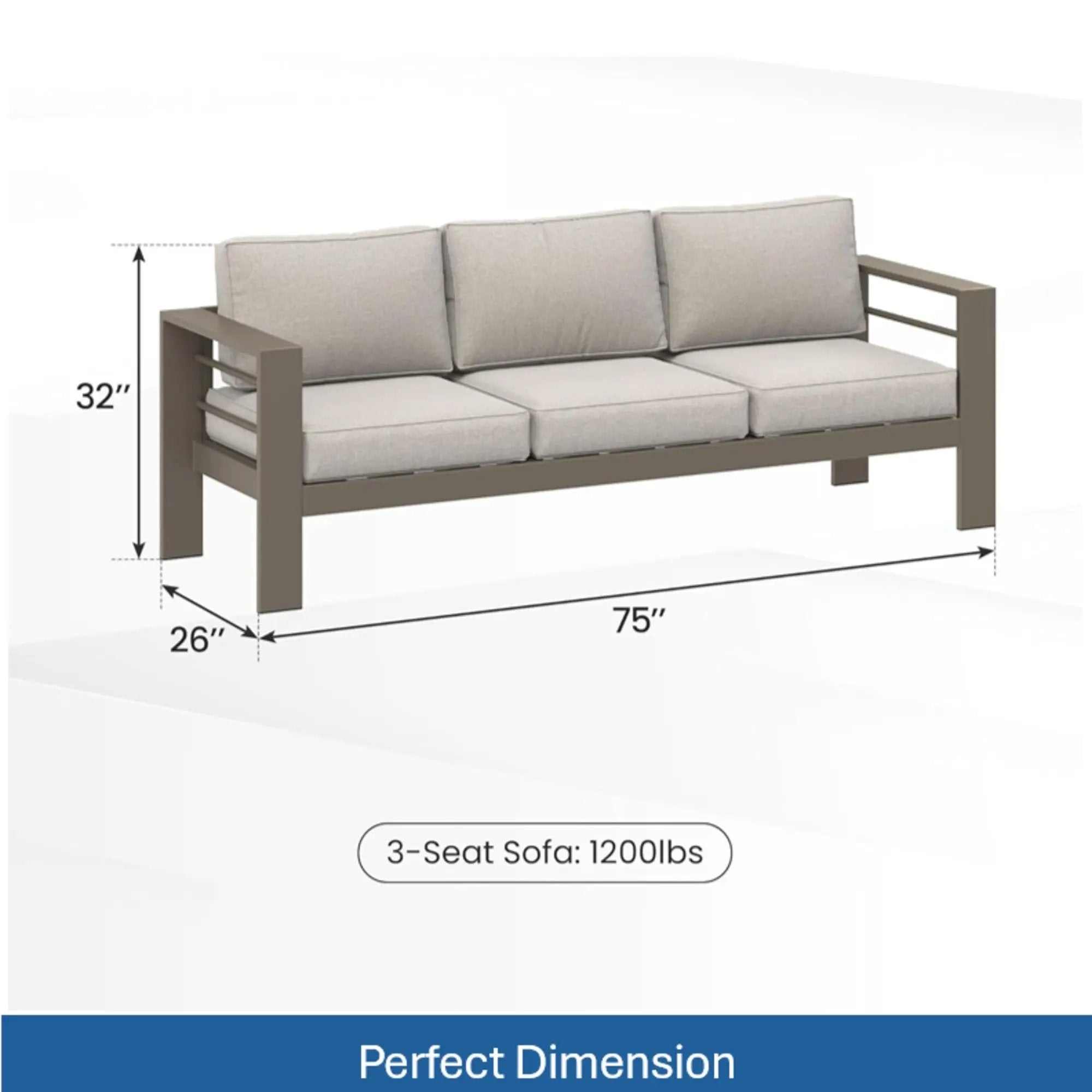 All-Weather Patio Sofa With Cushions, 3 Seat Outdoor Couch by HouseOfZazla