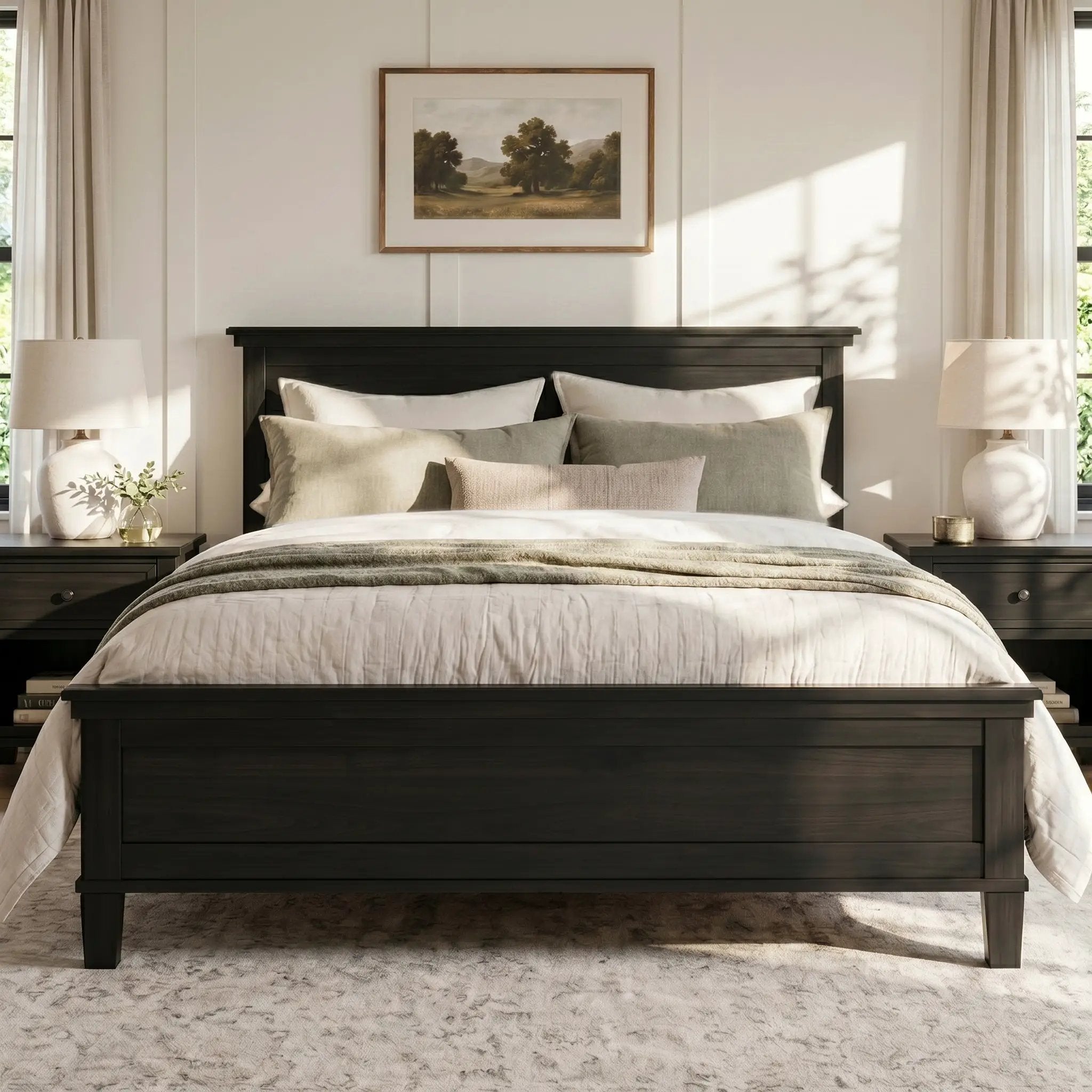 Mid-Century Modern Wood Platform Bed Frame with Headboard by HouseOfZazla