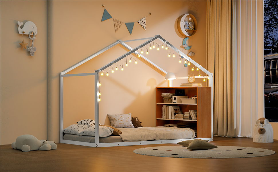 Bed House Frame With Shelves And Lights by HouseOfZazla
