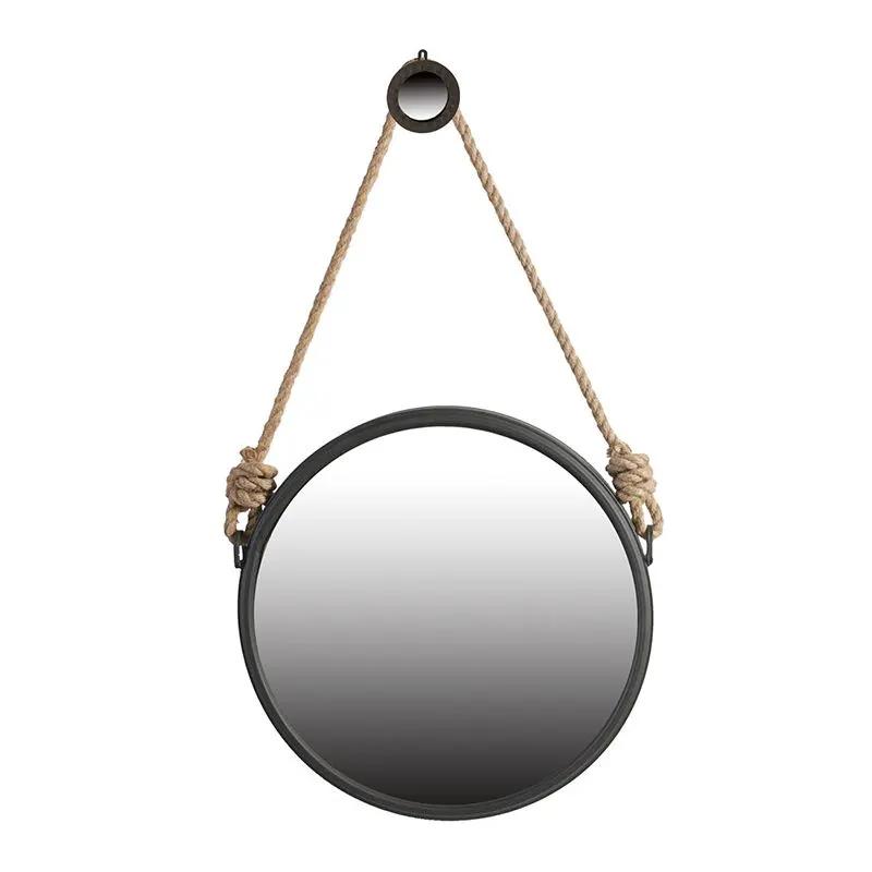 Handsome Cleveland Mirror With Rope Strap Contemporary Design Circle Mirror With Round Metal Frame For Wall Decor by Unique Piece Furniture
