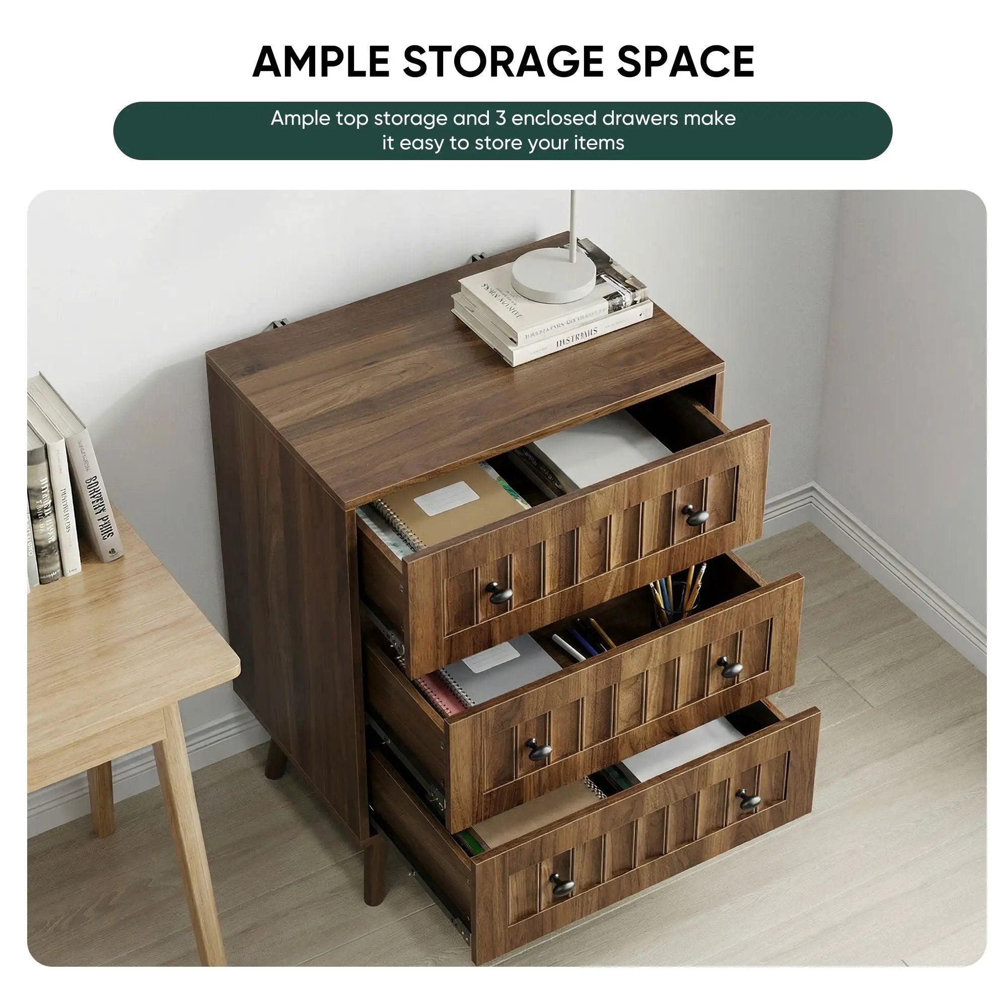 3 Drawer Dresser, Storage Cabinet With Vertical Grooves For Bedroom - Walnut by Unique Piece Furniture