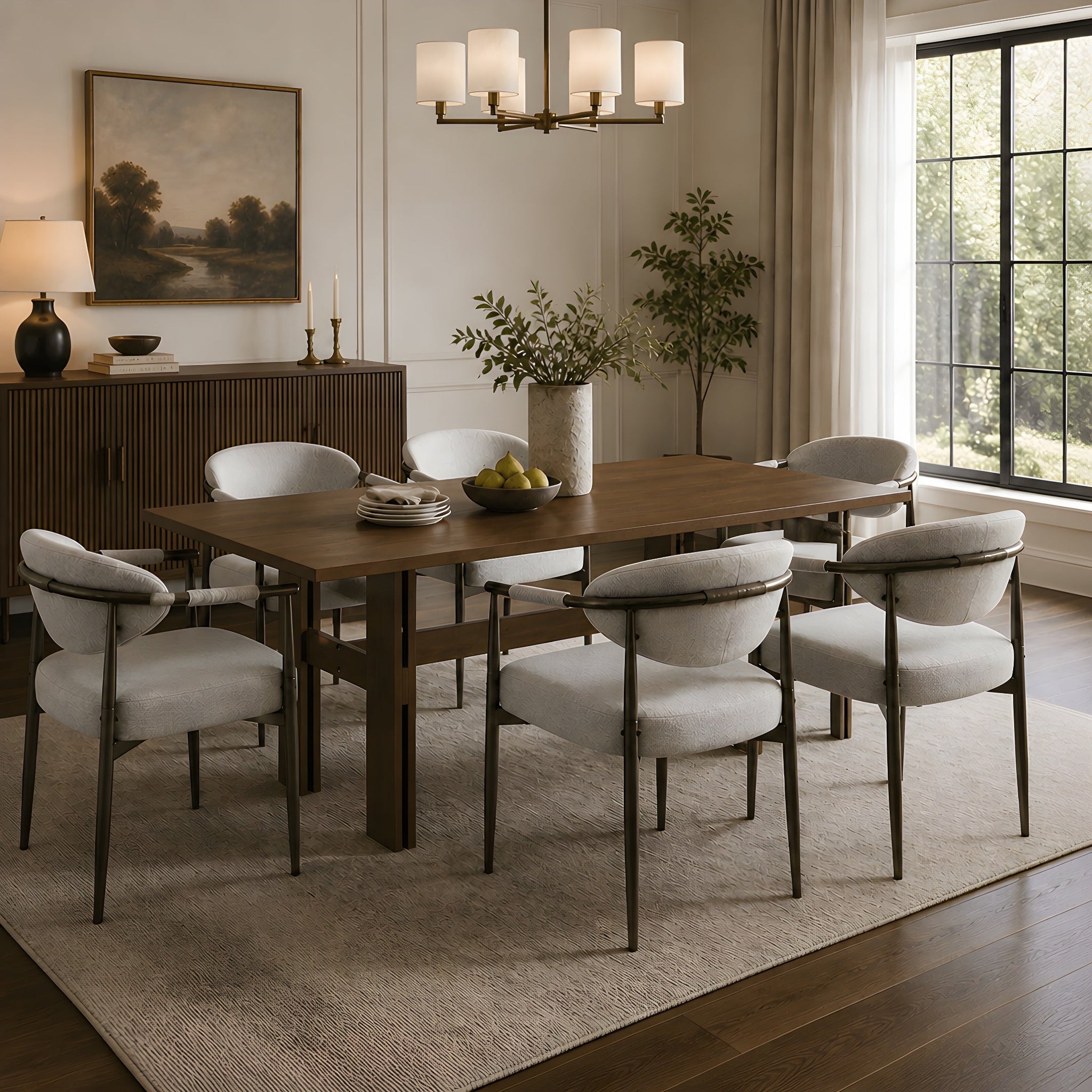 7 Pieces Modern Oval Dining Set, Rustic Farmhouse Solid Wood Kitchen Table Set for 6 by HouseOfZazla