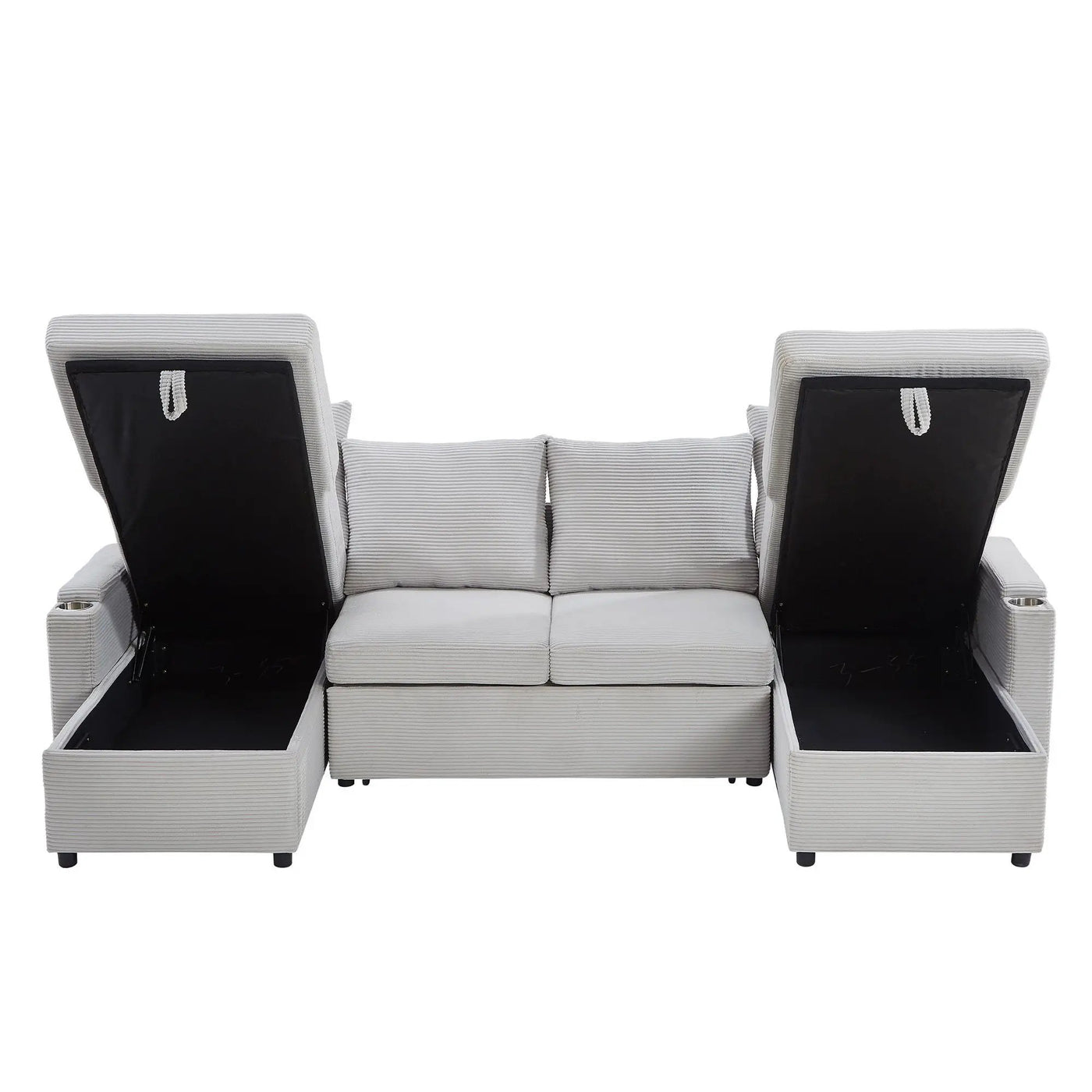 U Shaped Sectional Sofa Bed With Storage Chaise Lounges, USB Ports, And Cup Holders by HouseOfZazla