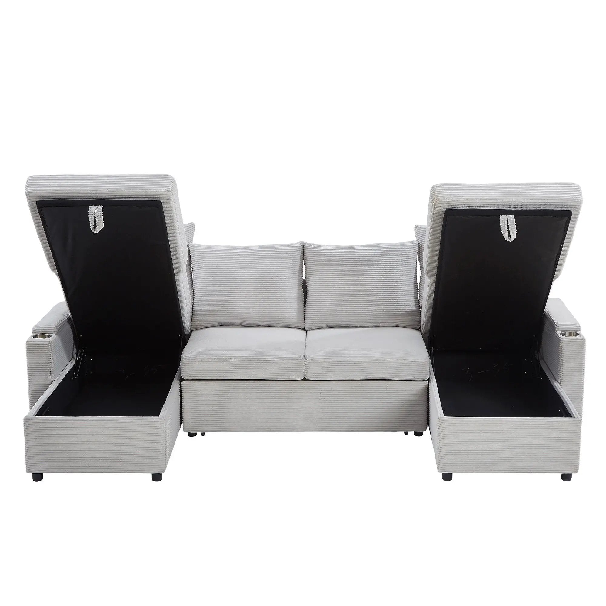 U Shaped Sectional Sofa Bed With Storage Chaise Lounges, USB Ports, And Cup Holders by HouseOfZazla