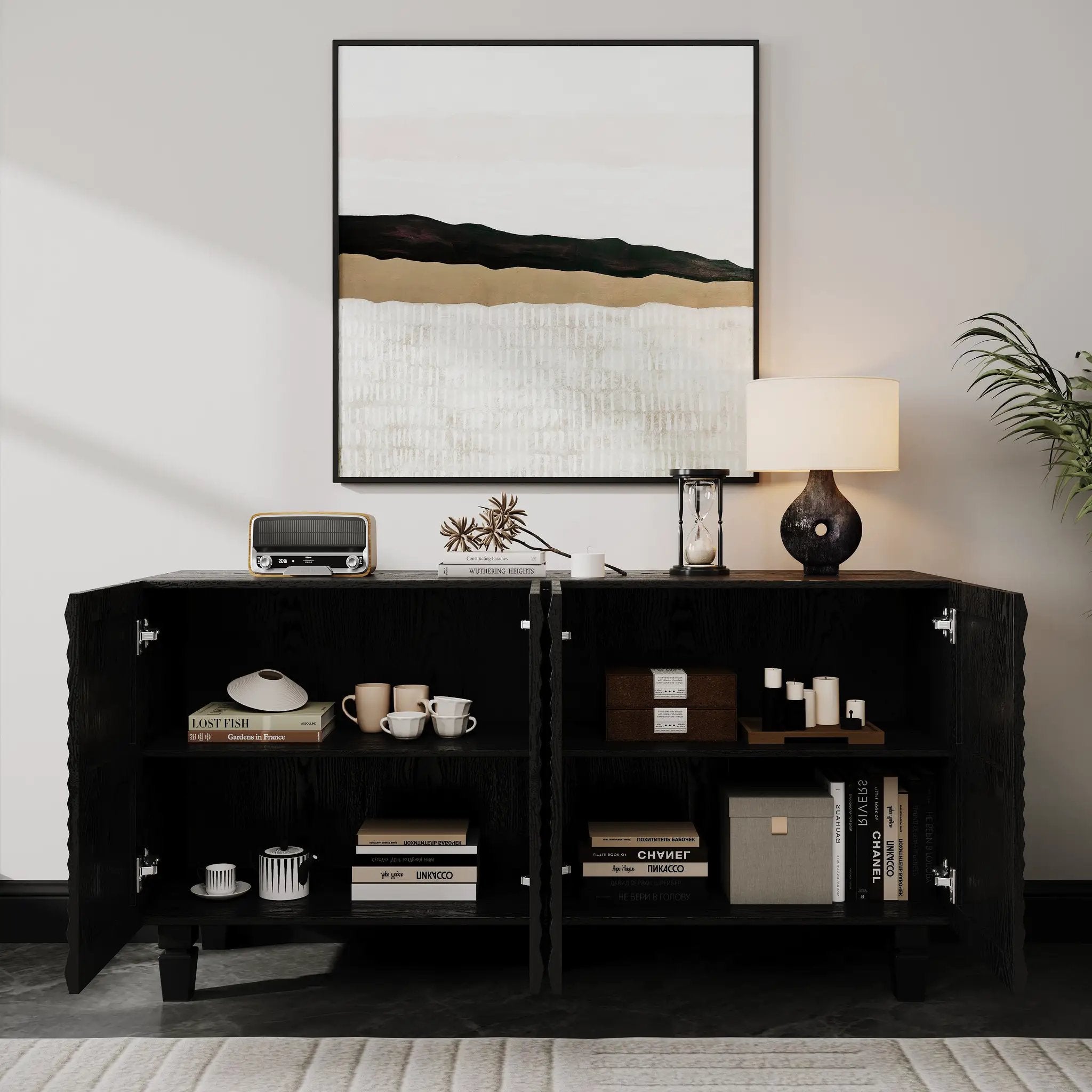 59'' Modern Buffet Sideboard with 4 Sunburst Doors by HouseOfZazla