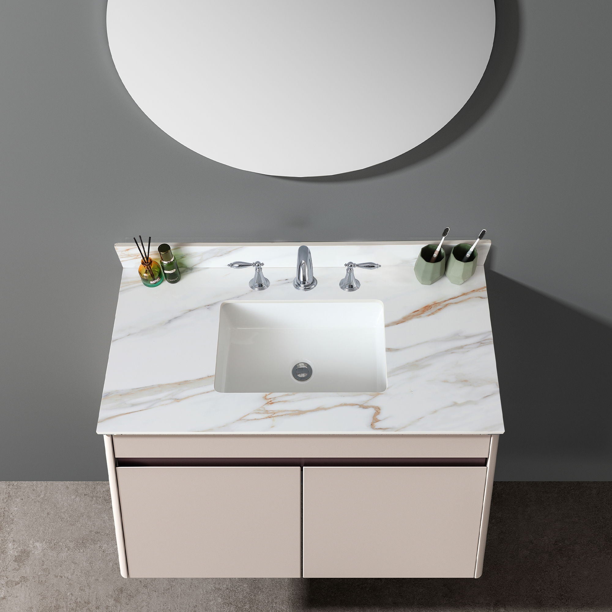Vanity Top With Undermount Sink And Backsplash, Sintered Stone by HouseOfZazla
