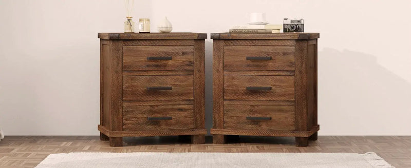 Rustic Three Drawer Reclaimed Solid Wood Farmhouse Nightstand Set of Two by HouseOfZazla