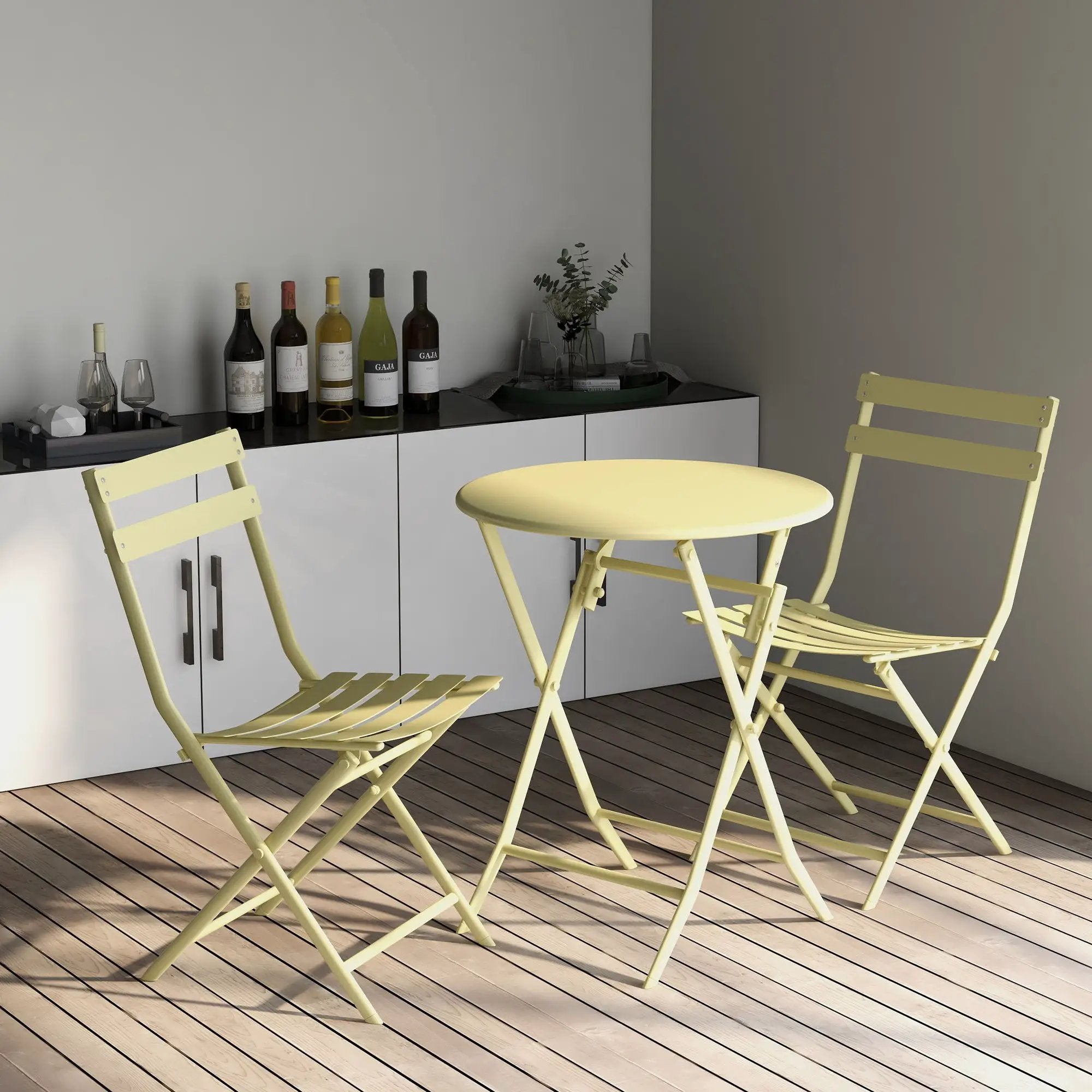 3 Piece Patio Bistro Set Of Foldable Round Table And Chairs by HouseOfZazla