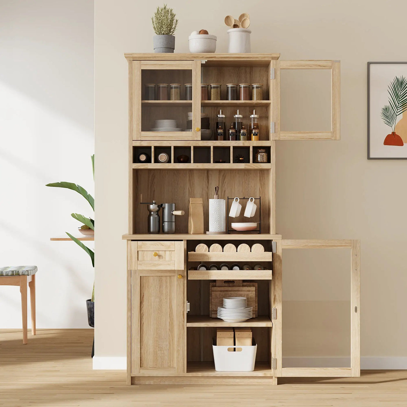 TOPMAX Farmhouse Freestanding Buffet with Hutch by HouseOfZazla