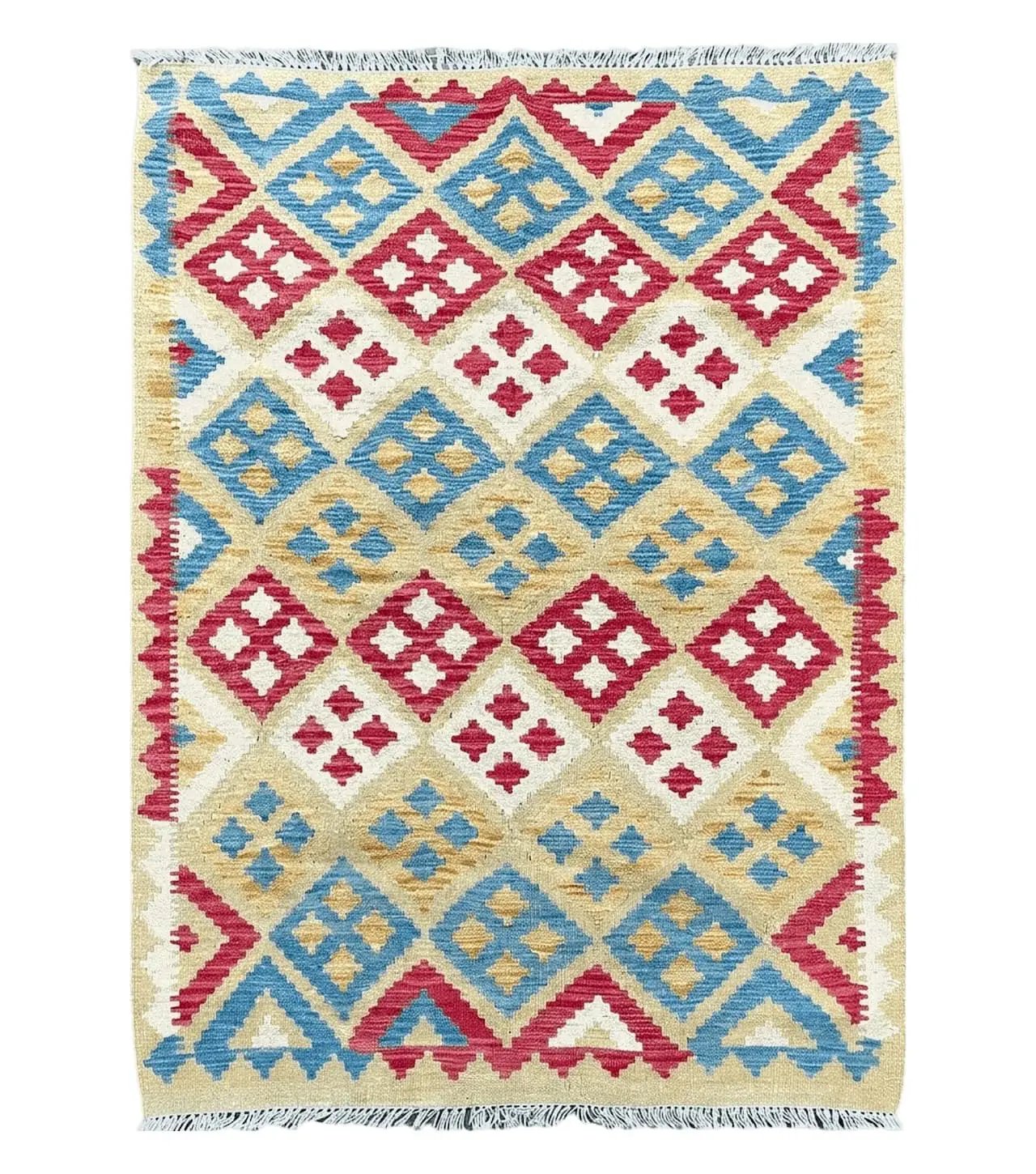 3x5 Kilim Rug Multicolor Tribal Kilim Rug 3 x 5 Tan Light Blue Red Beige New Turkish Anatolian Wool Kilim Flatweave Rug by Jewel Rugs