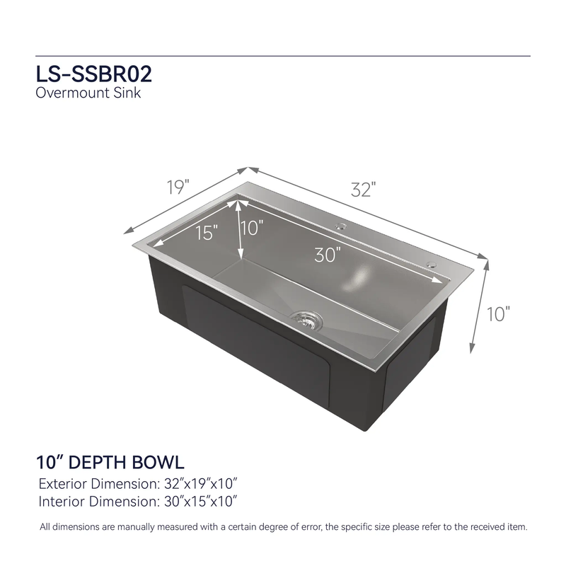 Stainless Steel Kitchen Sink, 32"x19" Single Bowl, Overmount Handmade Brushed Nickel by HouseOfZazla