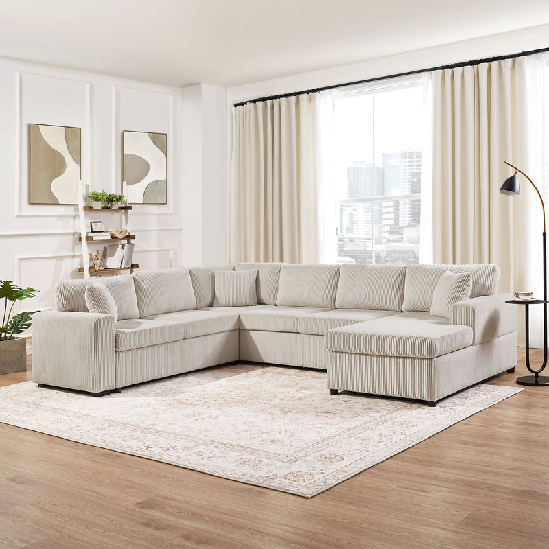 Oversized Sectional U-Shaped Sofa With Chaise Lounge And Three Soft Throw Pillows by HouseOfZazla