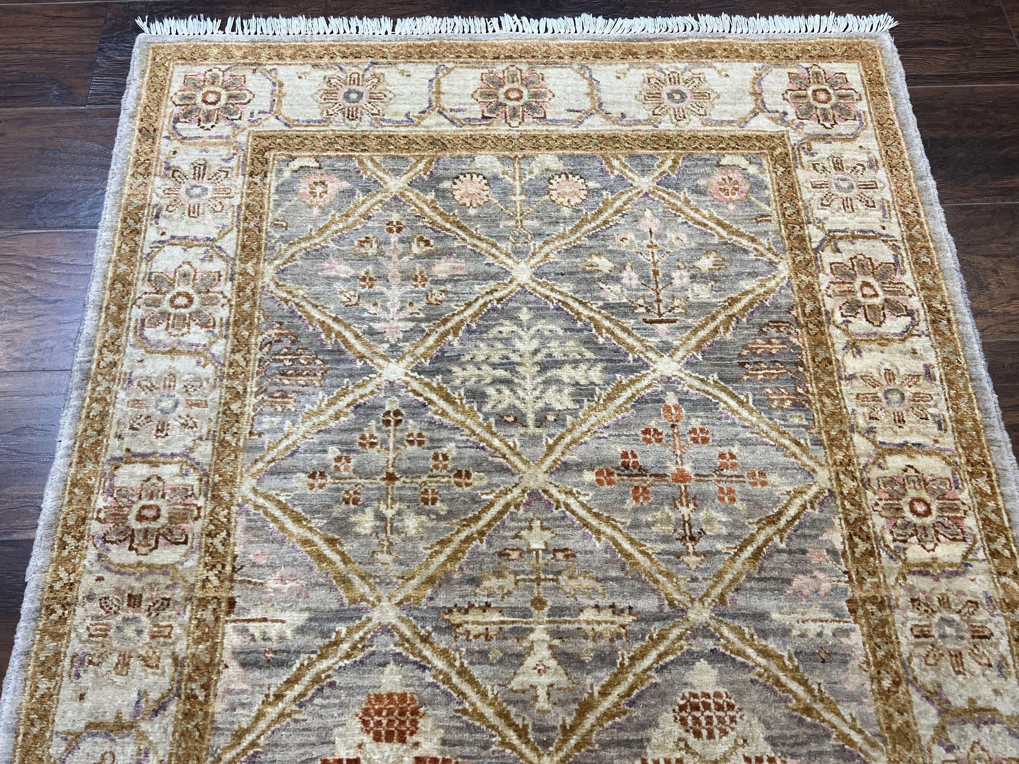 Pakistani Peshawar Rug 3.6 x 5, Safavieh Wool Handmade Hand Knotted Vintage Rug, Panel Design Oriental Carpet, Pair C by Jewel Rugs