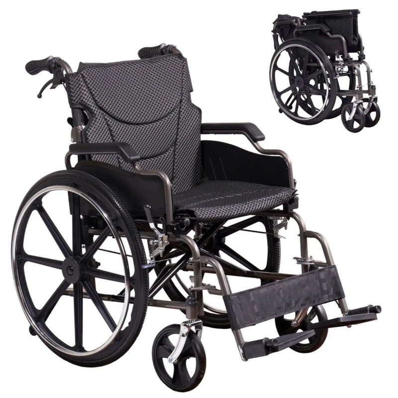 Lightweight Foldable Manual Wheelchair for Adults with Double Brakes by HouseOfZazla