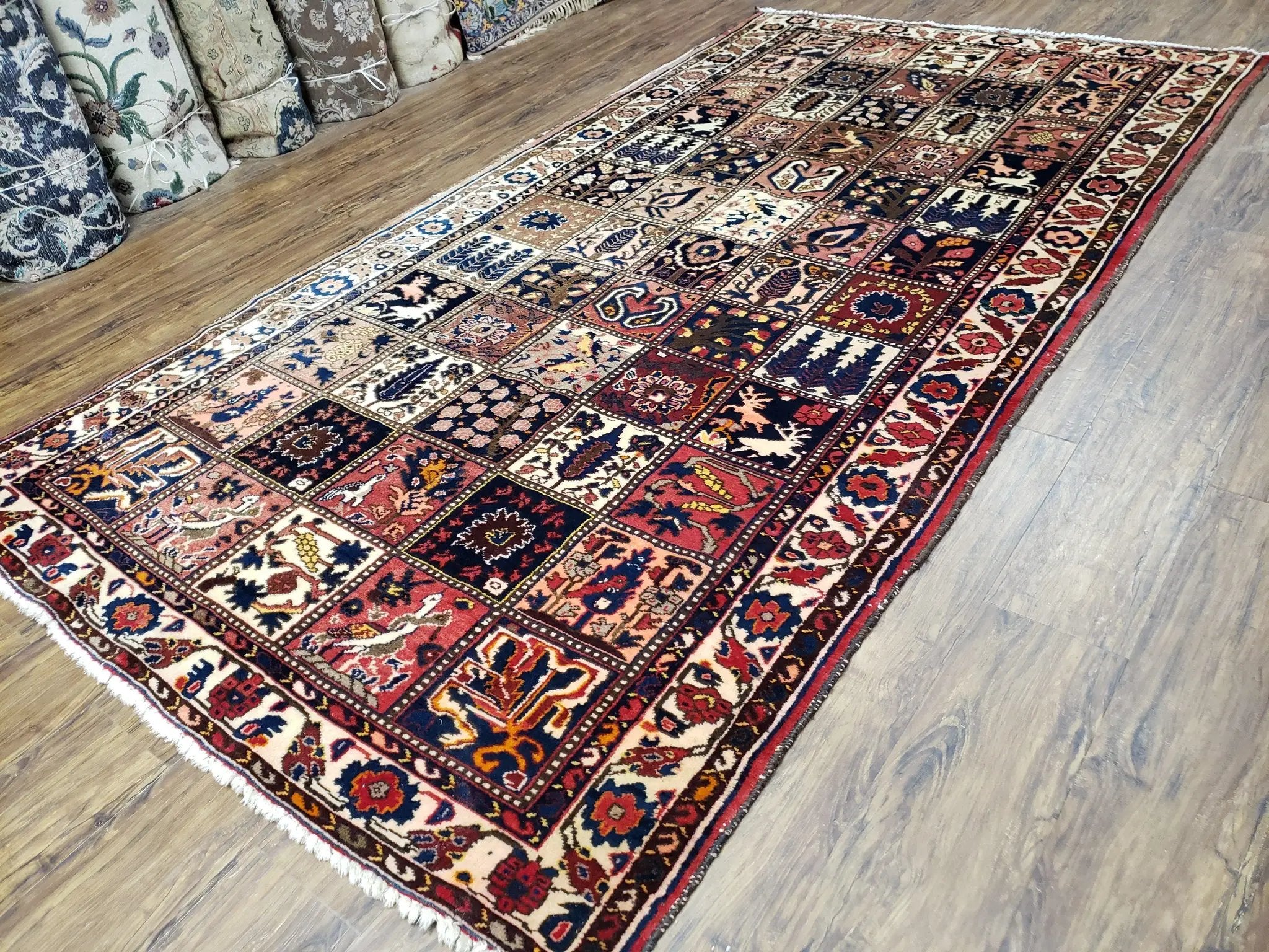 Antique Persian Bakhtiari Rug circa 1920s, Kheshti Panel Design, Wool, Hand-Knotted, 5'3" x 10' by Jewel Rugs