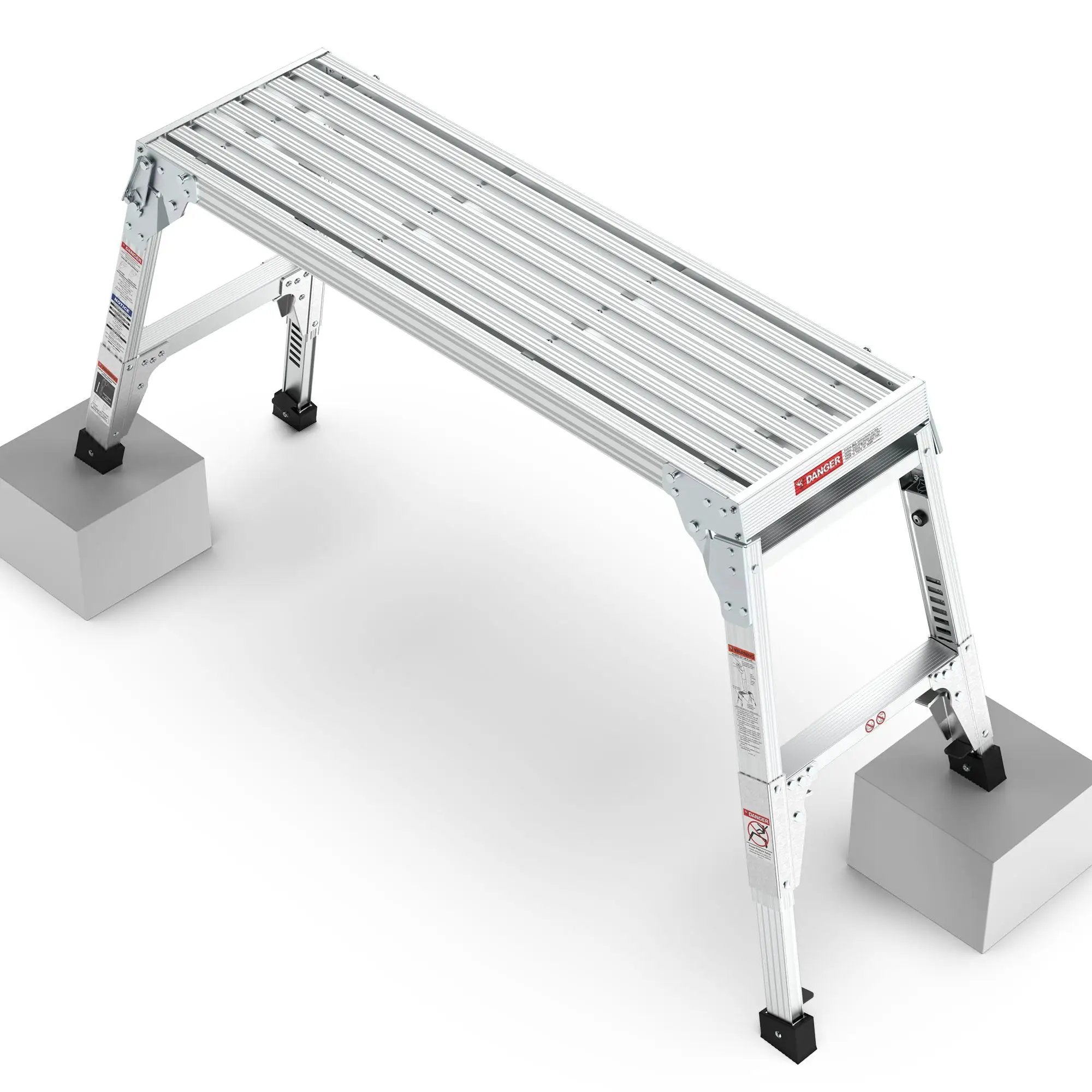 Aluminum Work Platform Large Size Step Stool Folding Portable Work Bench 40" Width Telescopic Feet Height Adjustable - Gray by HouseOfZazla