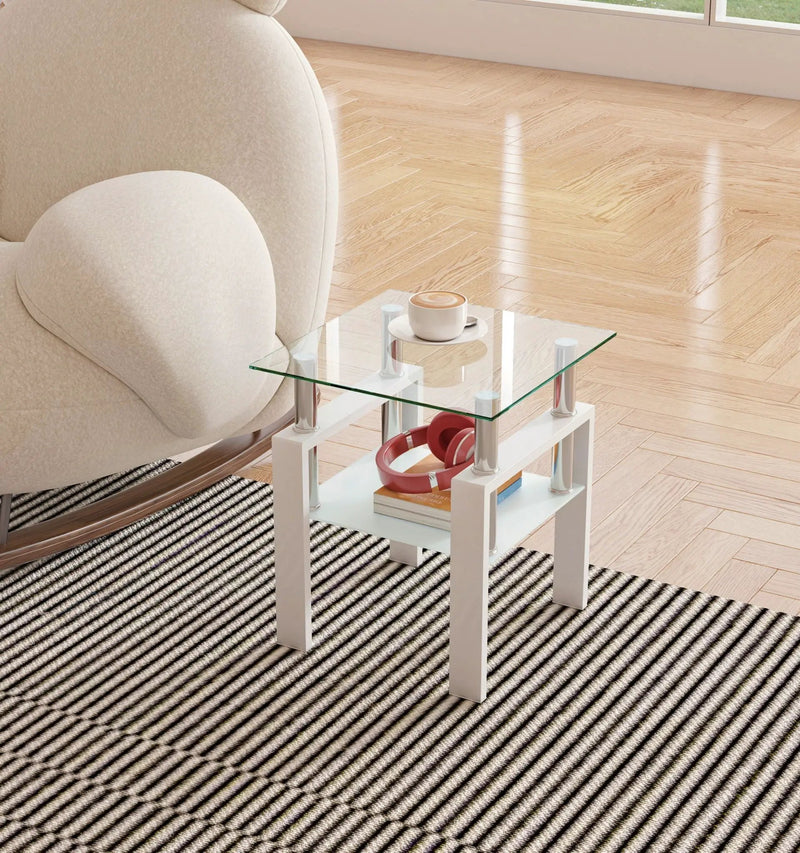 Modern Tempered Glass Tea Table, End Square Table For Living Room by HouseOfZazla