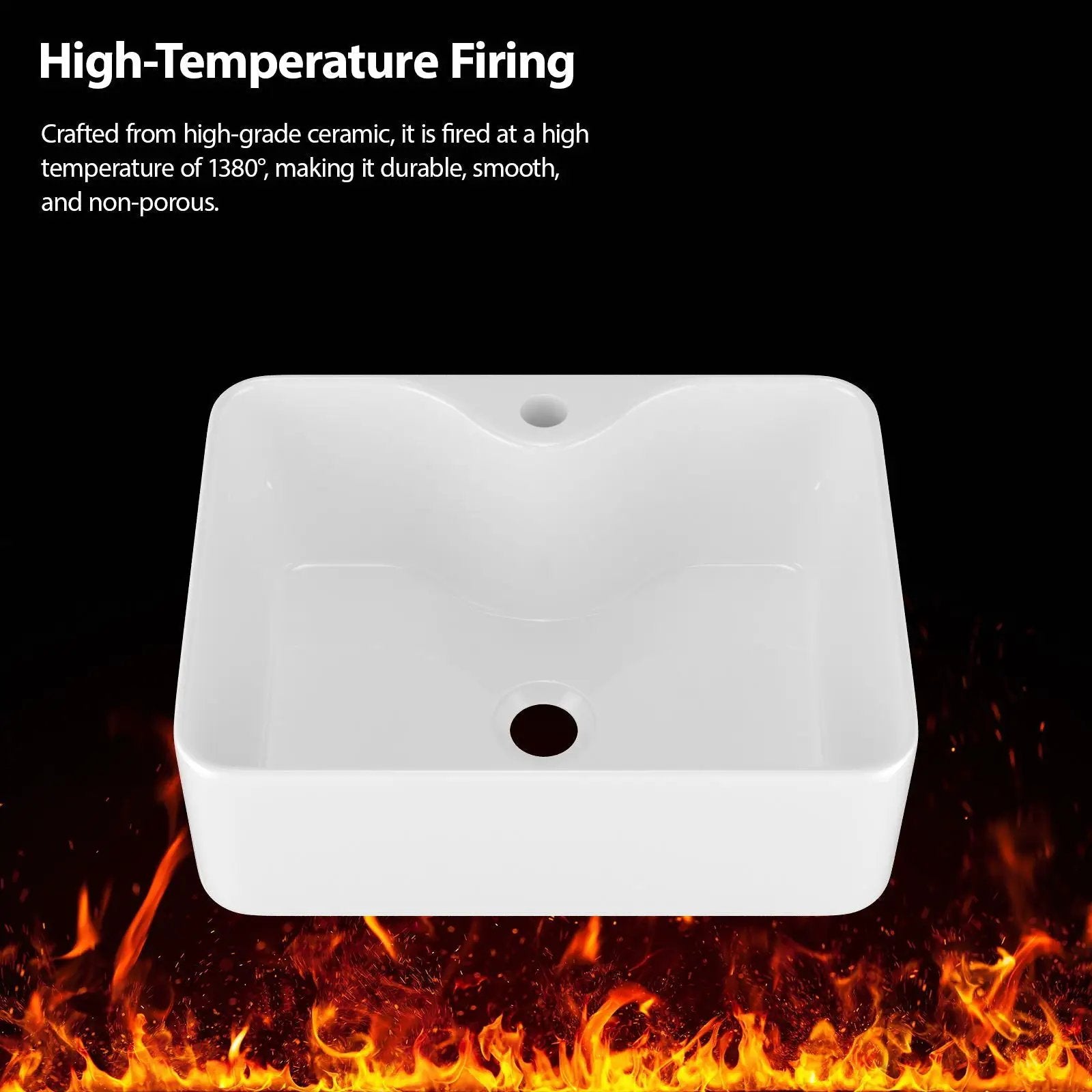 Rectangular Vessel Sink With Faucet & Drain - White / Black by HouseOfZazla