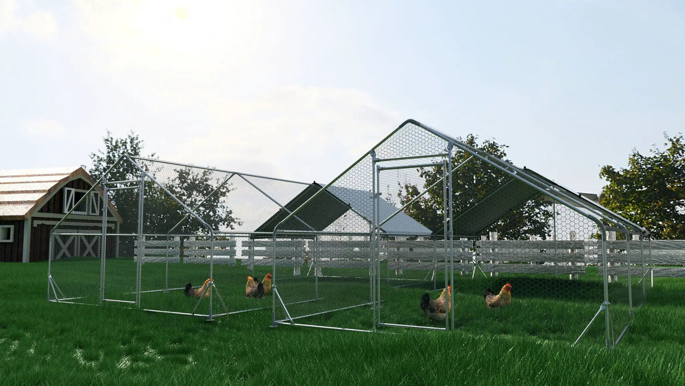 Large Metal Chicken Coop, Walk In Poultry Cage Hen Run House Rabbits Habitat Cage Spire Shaped Coop With Waterproof And Anti Ultraviolet Cover by HouseOfZazla