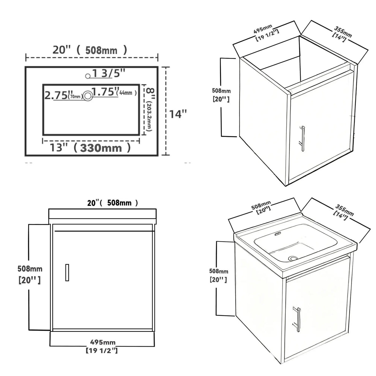 20" Floating Bathroom Vanity, Wall Mounted Plywood Cabinet by HouseOfZazla