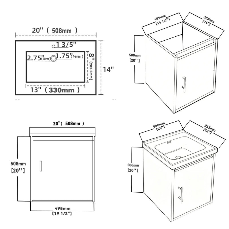 20" Floating Bathroom Vanity, Wall Mounted Plywood Cabinet by HouseOfZazla