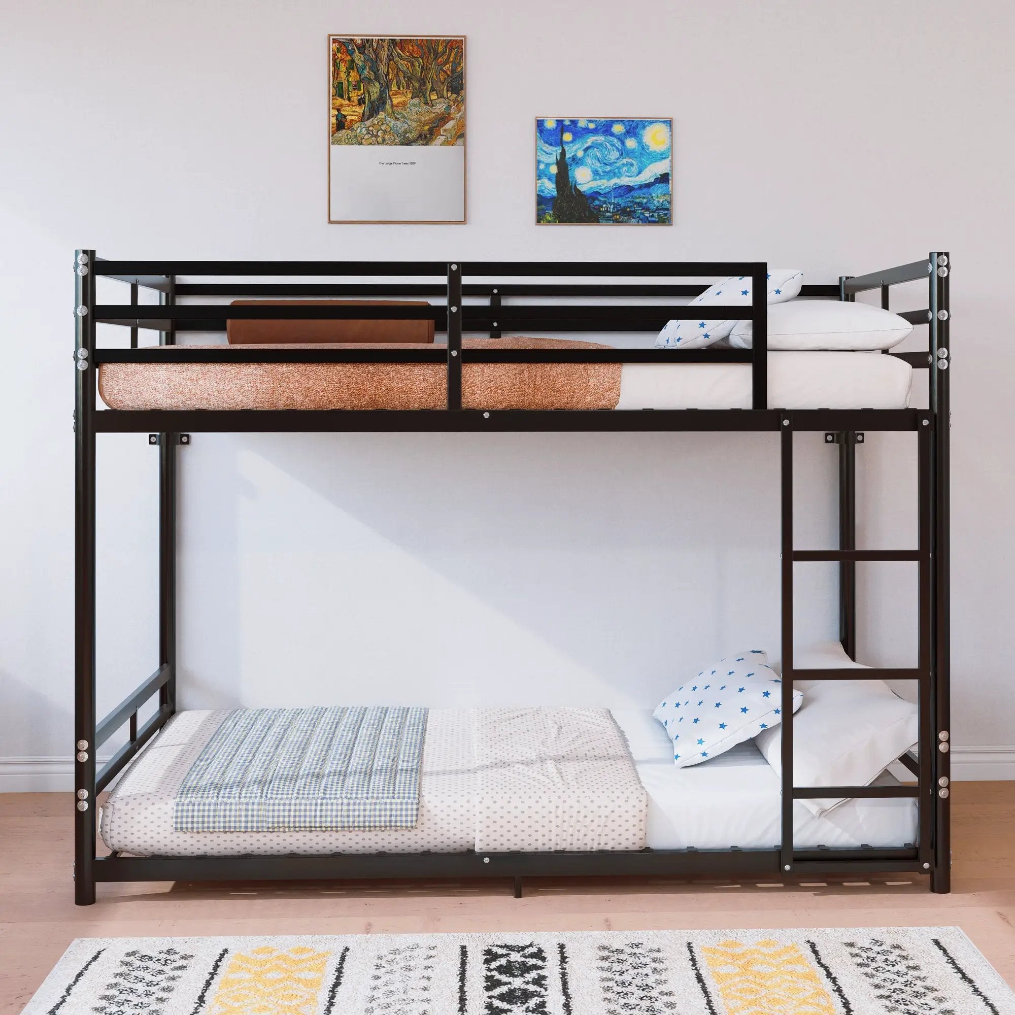 Bunk Bed with Ladder and High Guardrail Metal Bunk Bed, Storage Space, Noise Free, Twin Over Twin Size by HouseOfZazla