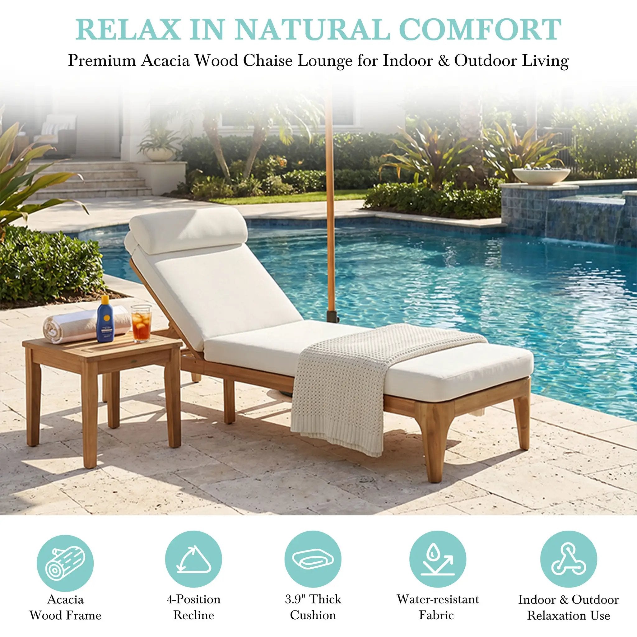 TOPMAX Acacia Wood Chaise Lounge Set of 2 by HouseOfZazla