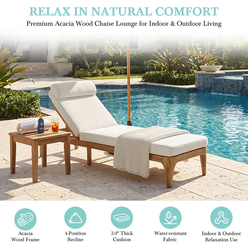 TOPMAX Acacia Wood Chaise Lounge Set of 2 by HouseOfZazla