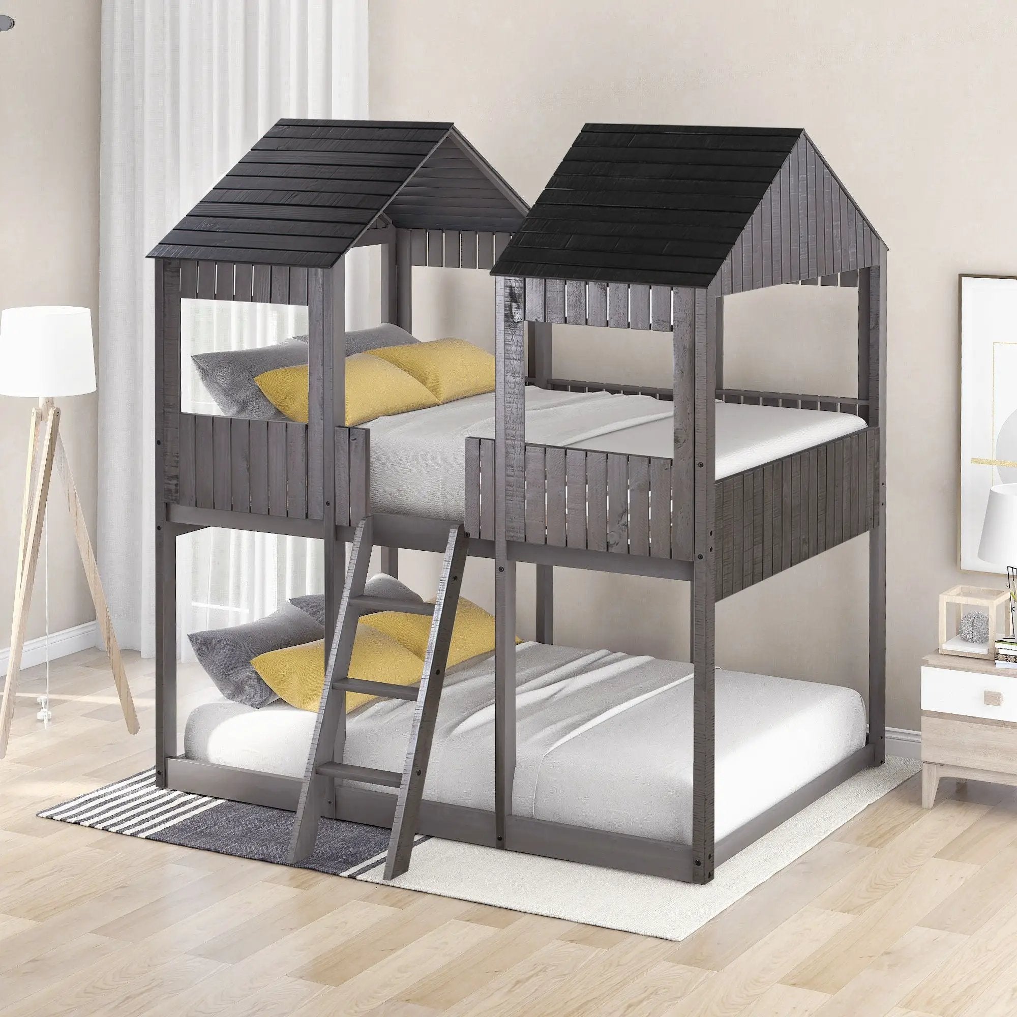 Bunk Bed With Roof, Window, Guardrail, Ladder by Unique Piece Furniture
