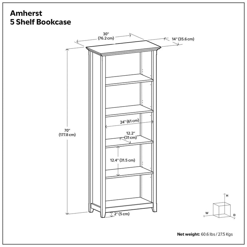 Amherst - 5 Shelf Bookcase, Handcrafted by Unique Piece Furniture