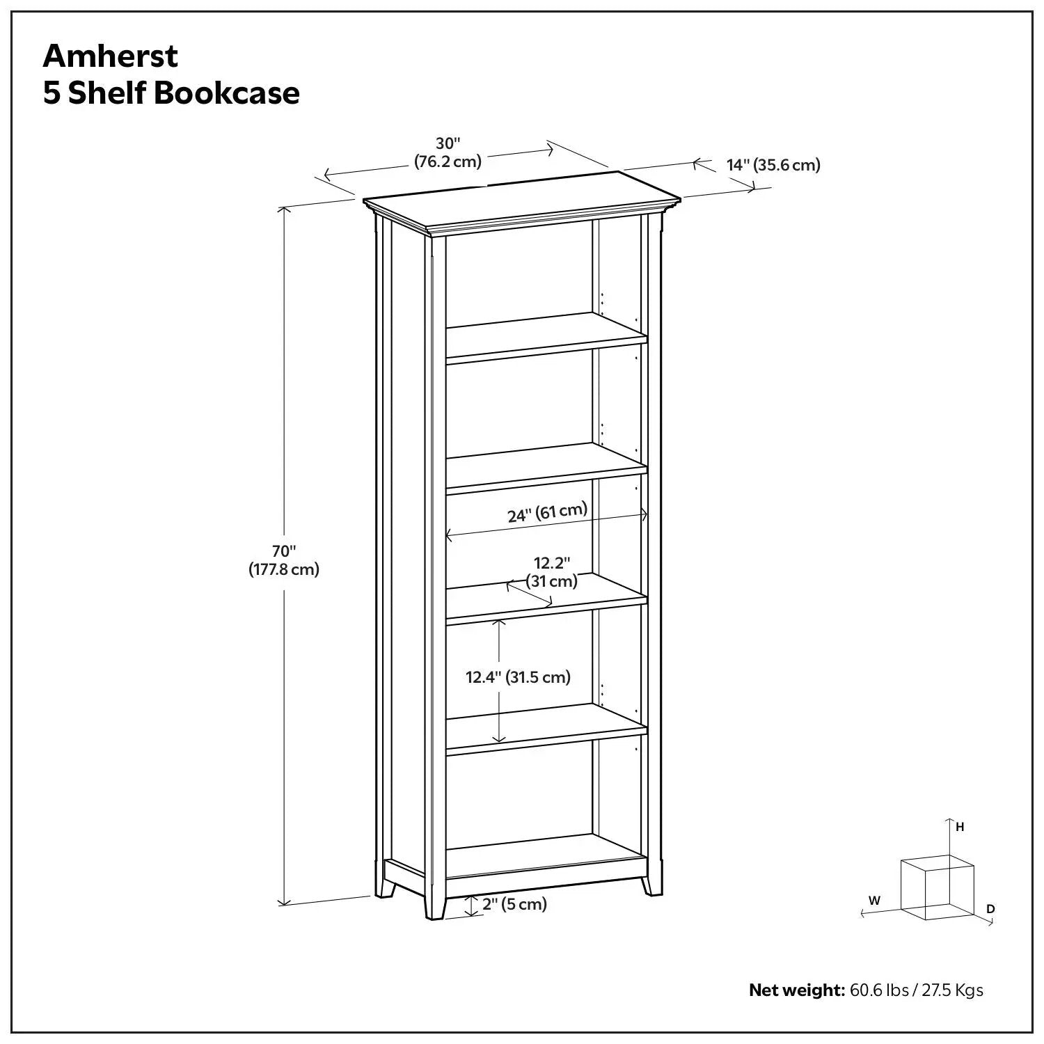 Amherst - 5 Shelf Bookcase, Handcrafted by HouseOfZazla