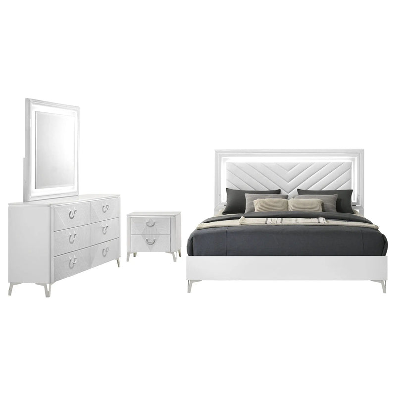 Cassia 4-piece Queen LED Bedroom Set White High Gloss by Unique Piece Furniture