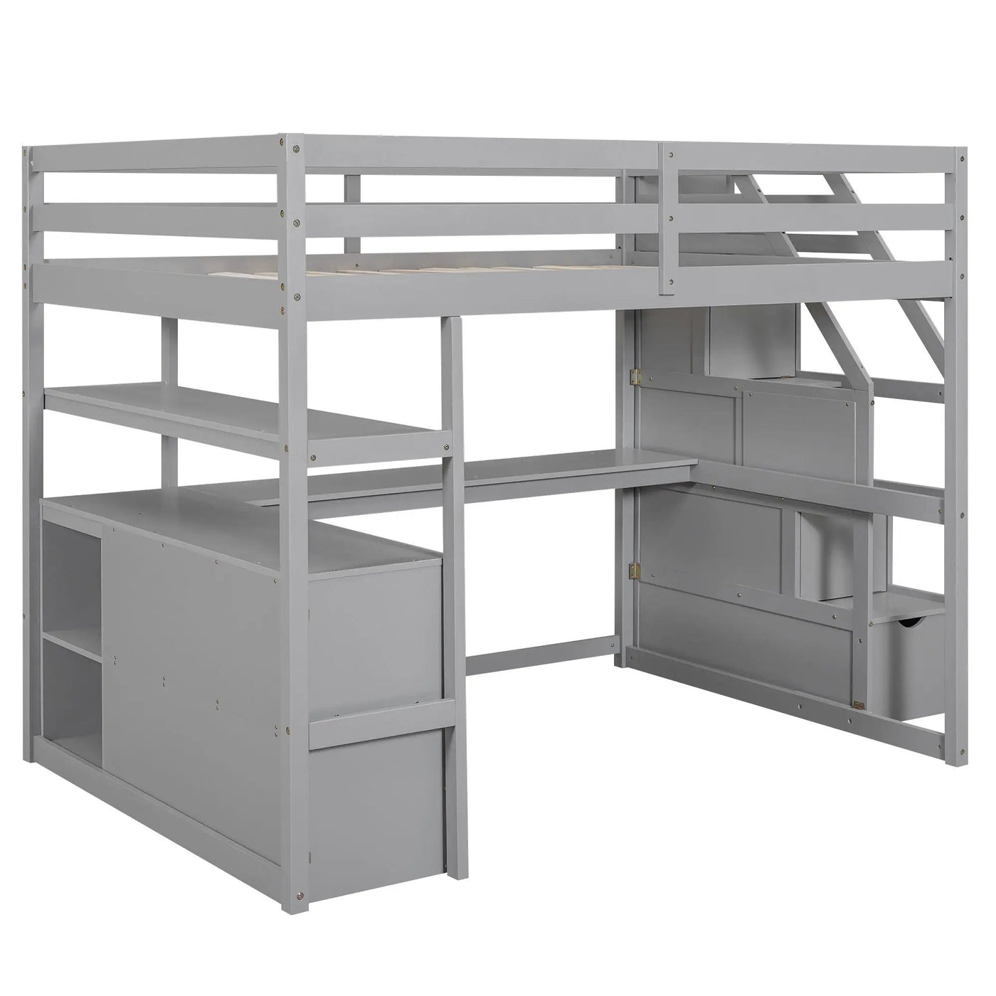 Loft Bed With Desk, Shelves, 2 Drawers, Storage Staircase by Unique Piece Furniture