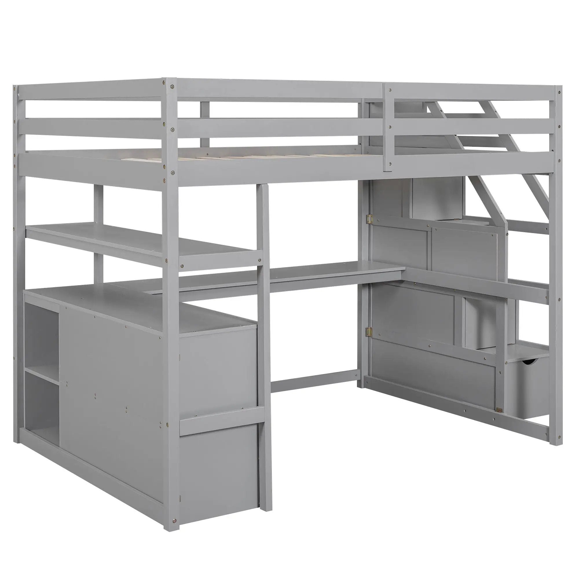 Loft Bed With Desk, Shelves, 2 Drawers, Storage Staircase by Unique Piece Furniture